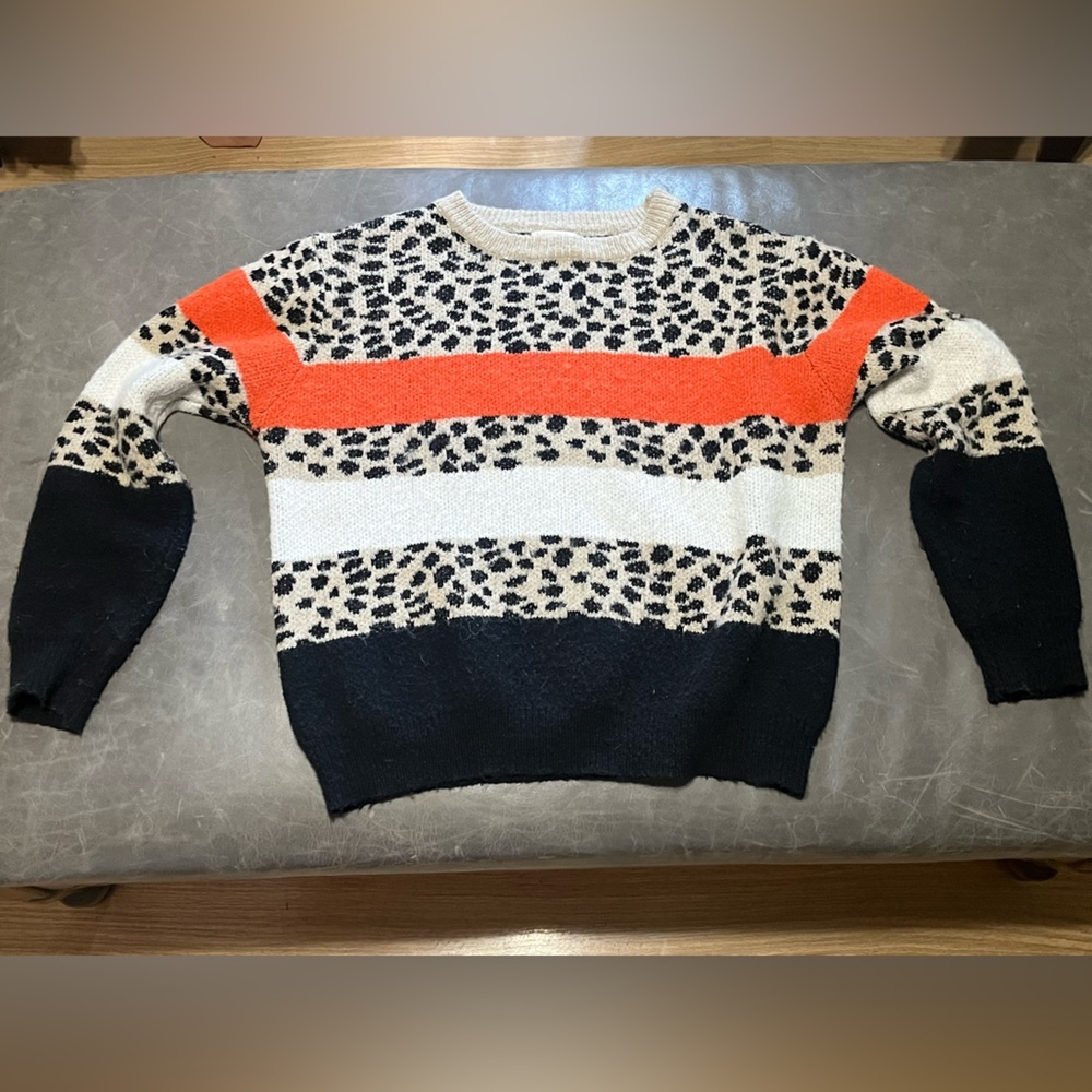 Sweet Love Black and Cream Crew Neck Sweater with Animal Print